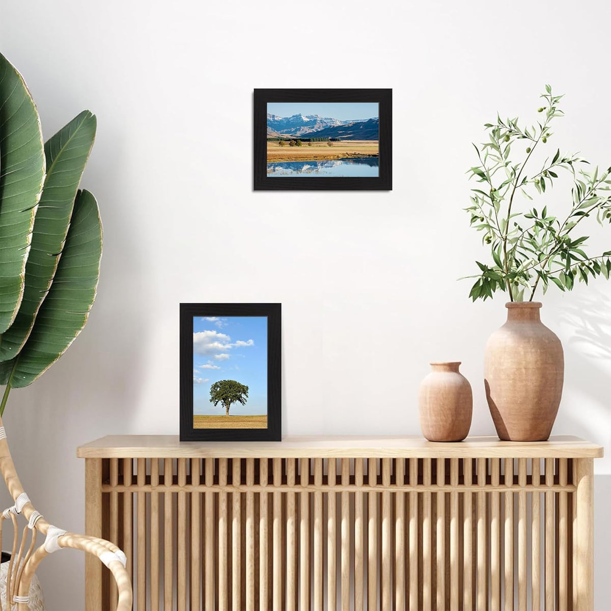 6x9 Picture Frame Set of 4, Black Frame with High Definition Glass, Wood Rustic 6 x 9 Photo Frames