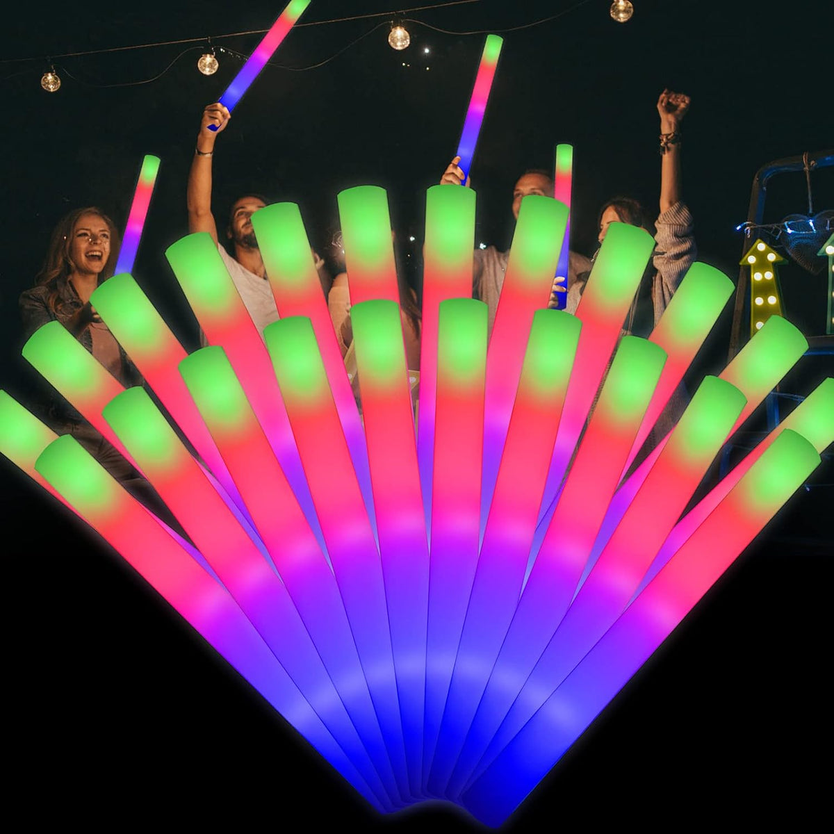 LifBetter 45 Pcs Glow Sticks Bulk- LED Foam Sticks in The Dark with 3 Modes Flashing Led Foam
