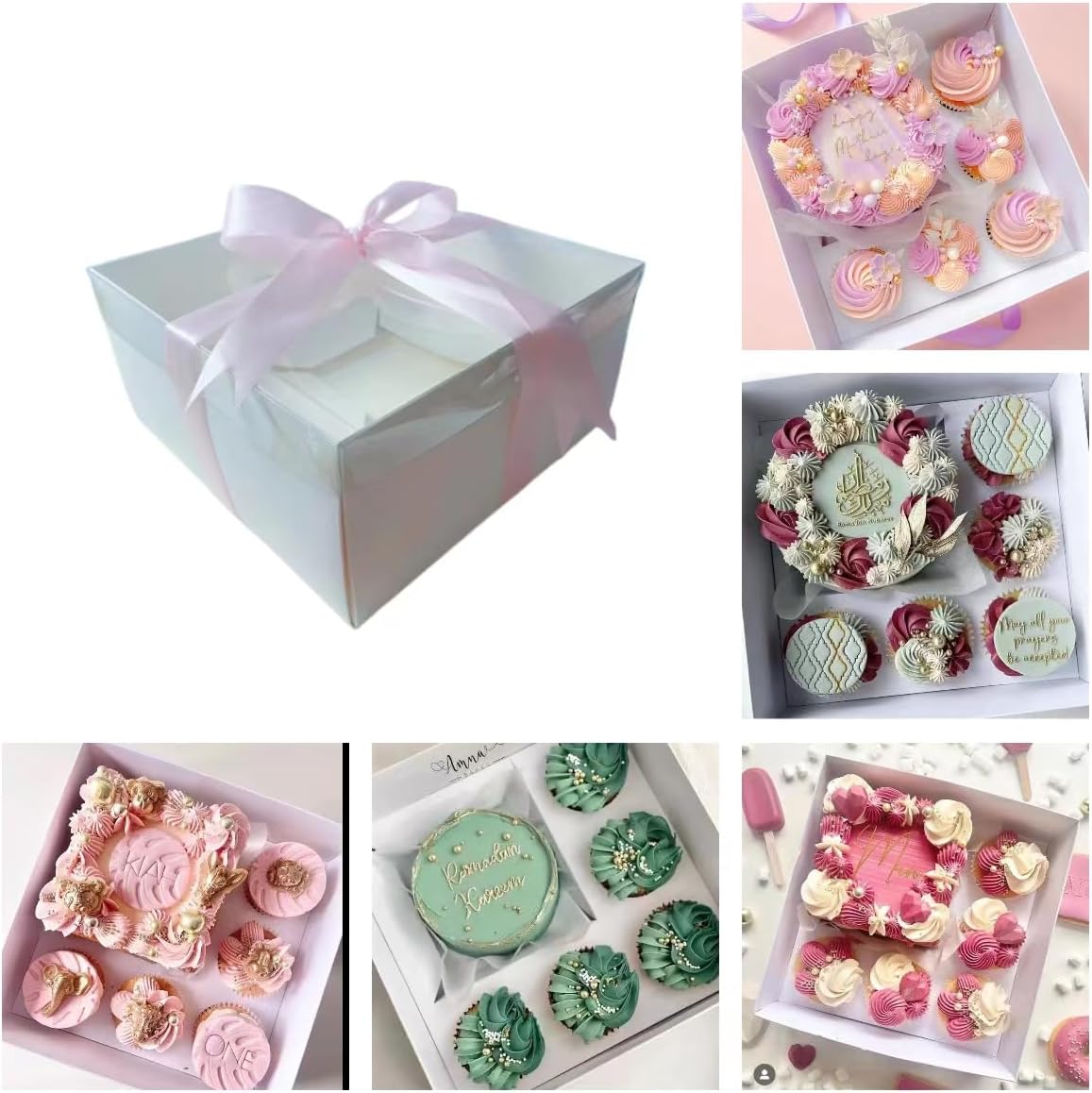 Bento Cake and Cupcake Box 2-in-1 4-inch Cake and 5 Cupcakes Box 5 Sets with One Wide Roll of