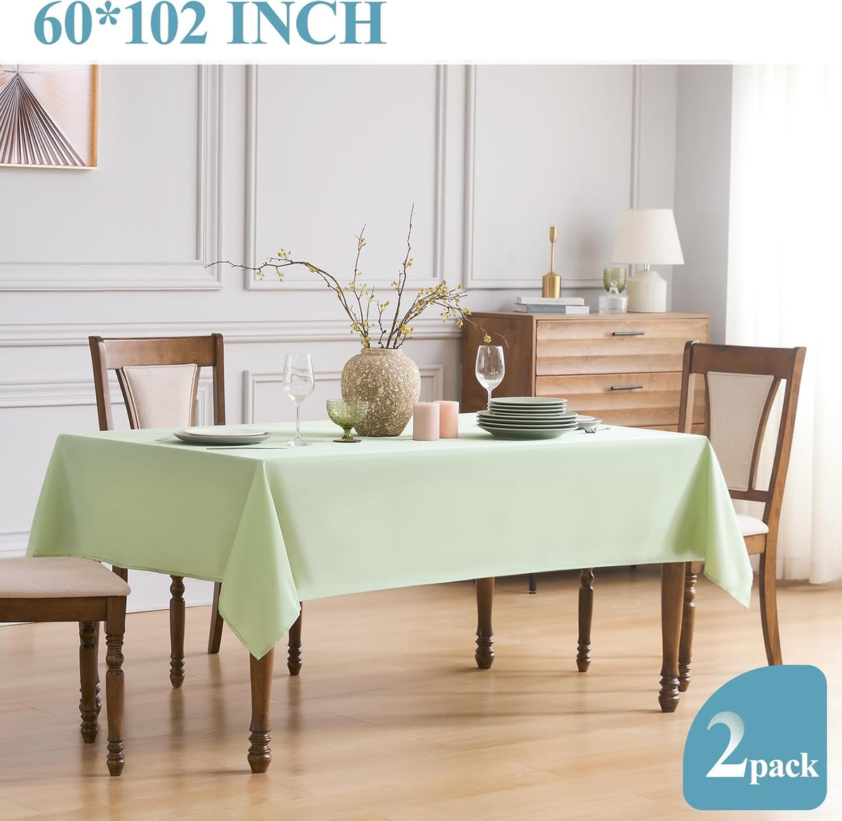 VidaFete Tablecloth 2 Pack 60 * 102inch Rectangle Table Cloth Polyester, Stain Wrinkle Resistant