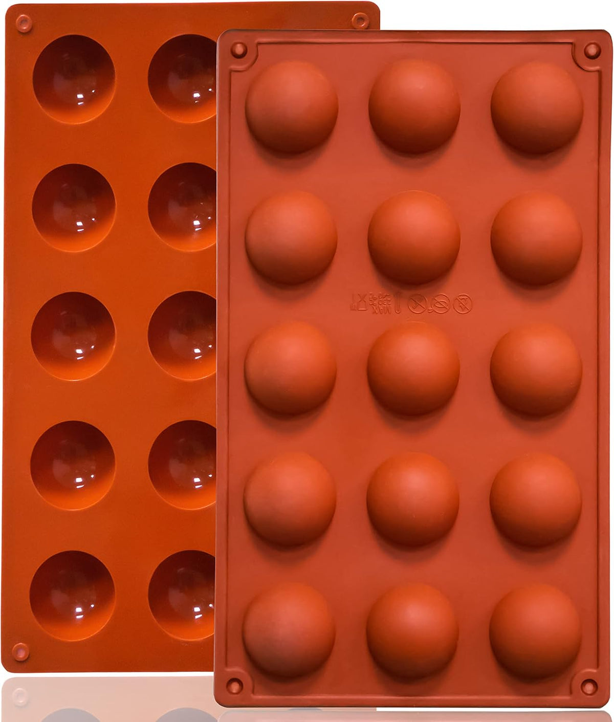 Small 15-Cavity Semi Sphere Silicone Molds Non-Stick,2 Packs Half Sphere Silicone Baking Molds for