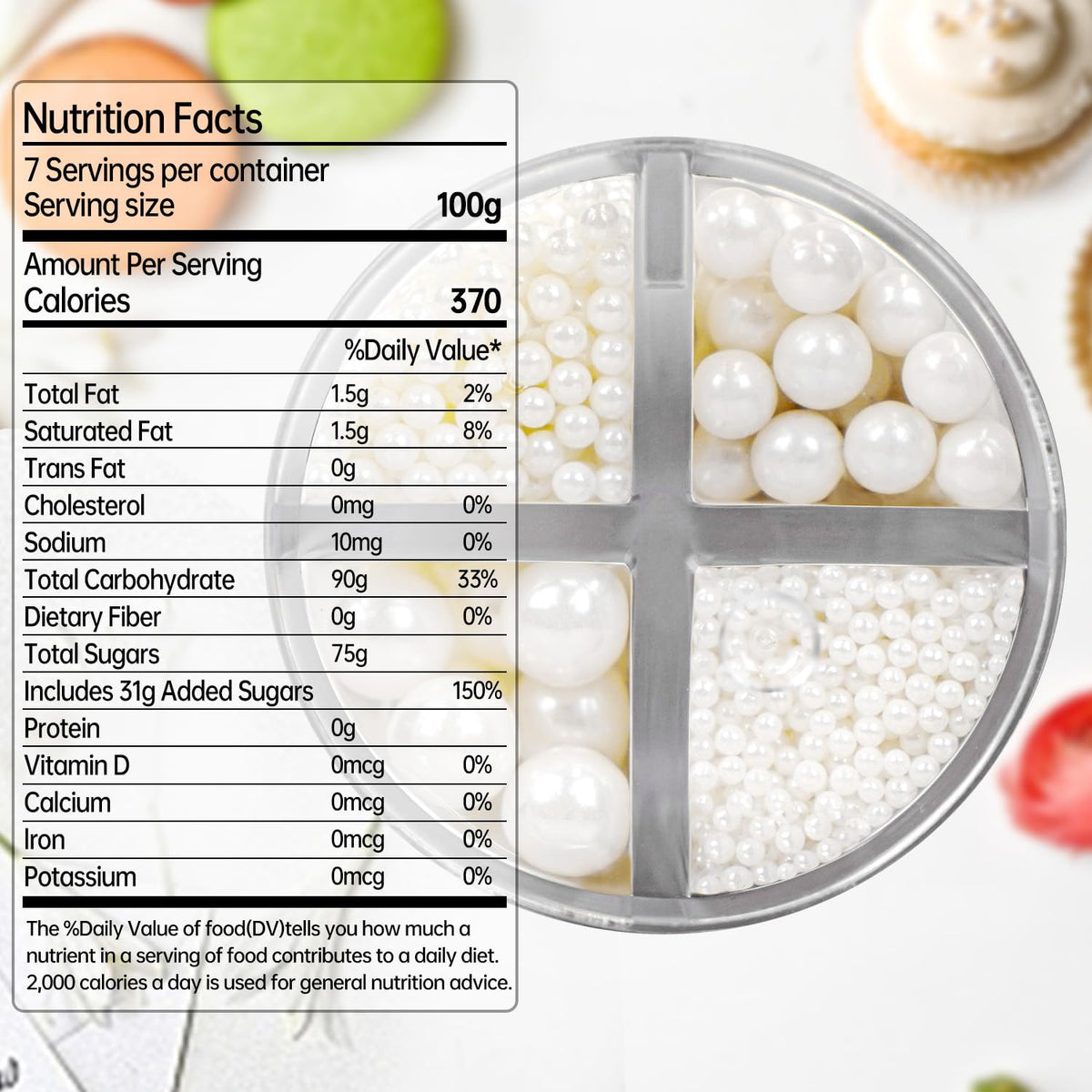 White Edible Sugar Pearl Sprinkles for Cake Decorating, Candy Pearls Sprinkles for Cupcake, Cookie
