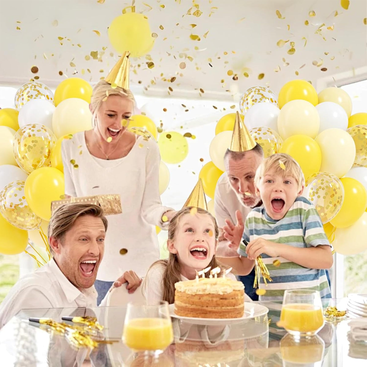 60pcs Yellow and White Balloons 12inch with Pastel Yellow White Gold Confetti Balloons for Bee