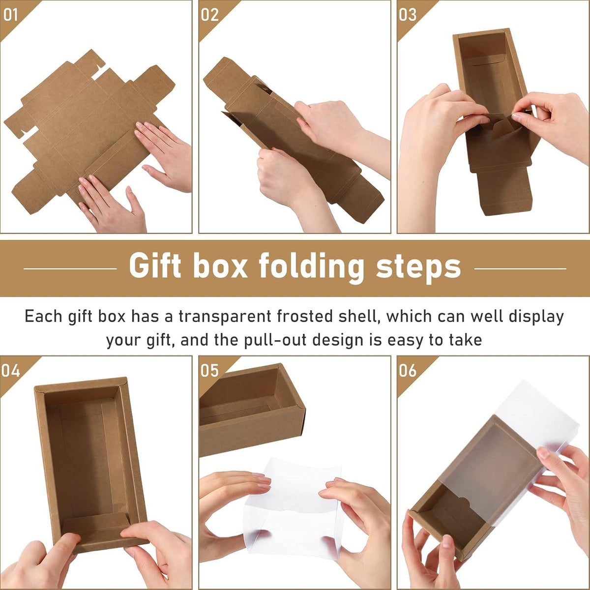 Roowest 50 Sets Kraft Soap Boxes Rectangle Packaging Box with Window Homemade Gift Box with Blank