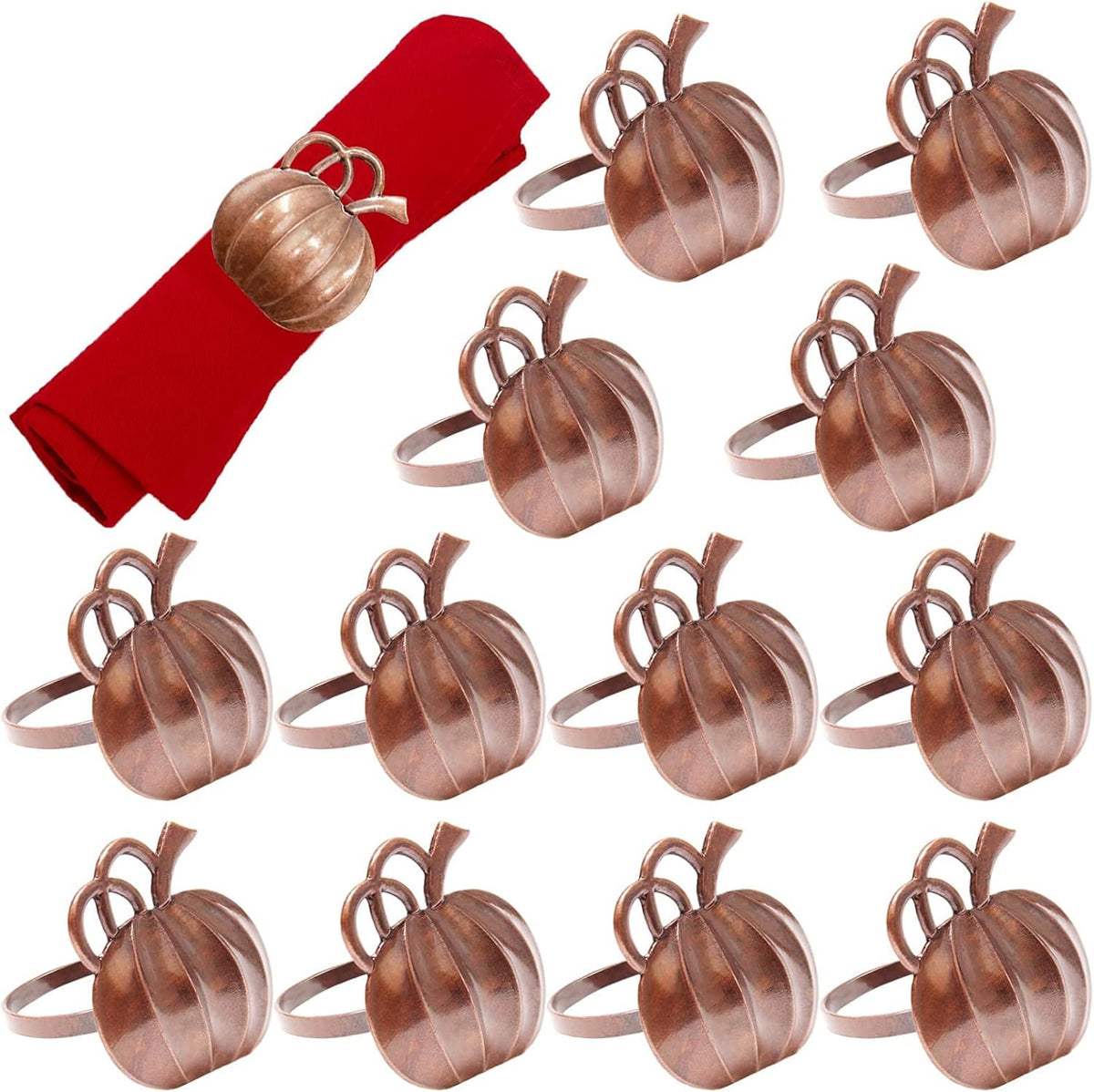 Halatool Pumpkin Napkin Rings Set of 12, Alloy Fall Napkin Rings Thanksgiving Halloween Dinner