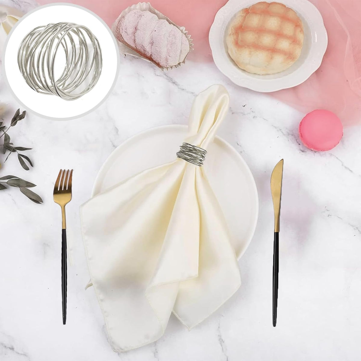 Silver Napkin Rings - 6 PCS Metal Napkin Rings(Twisted Wire) Napkin Holders Buckles for Family