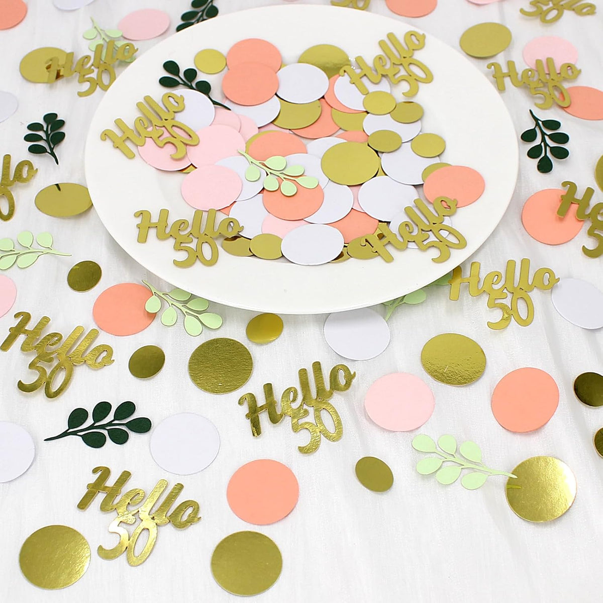 300PC 50TH Birthday Confetti for Table Pink and Sage Green Happy 50TH Birthday Decorations for