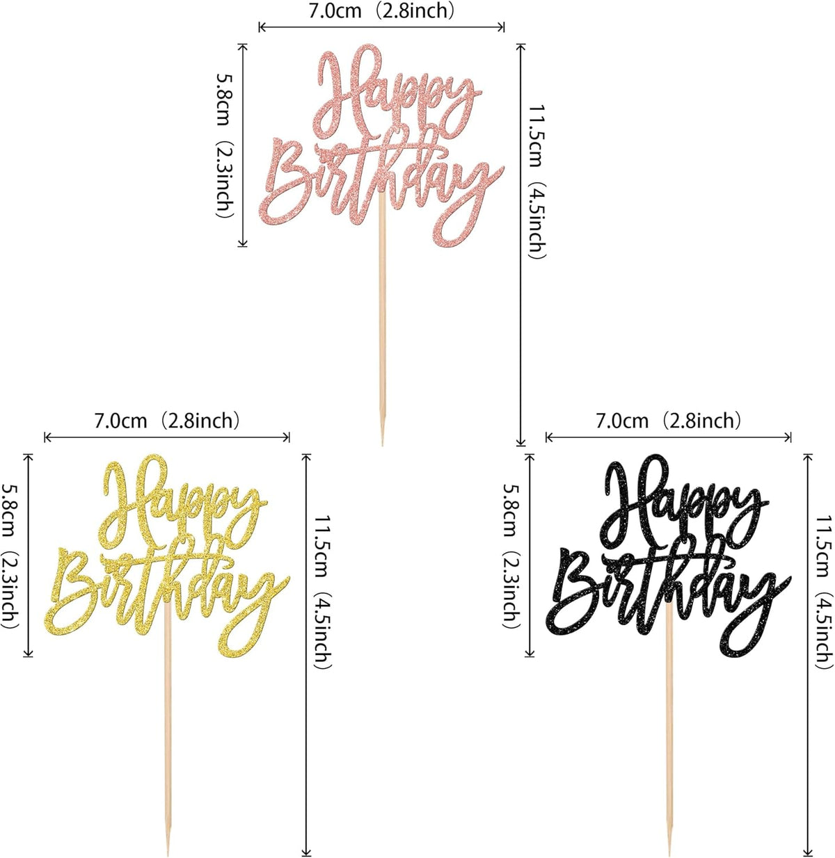 24 PCS Happy Birthday Cupcake Toppers Glitter Happy Birthday Cupcake Picks for Celebrating