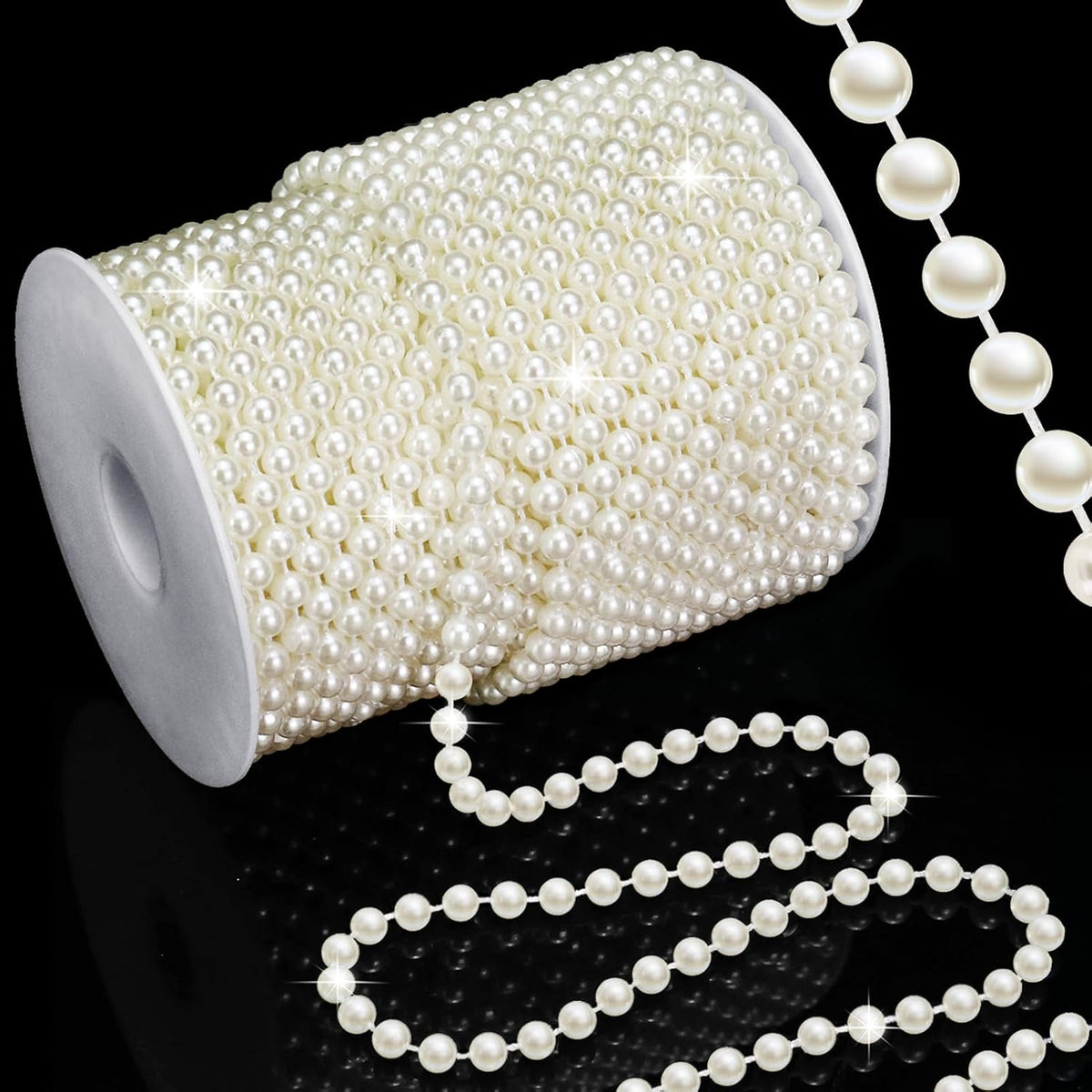 99 Feet 6mm Pearl Strings Garland for Crafts, Artificial Pearl Beaded Trim Chain Roll Strands for