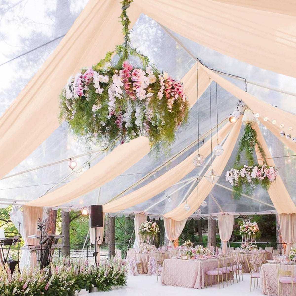 Wedding Arch Draping Fabric 5FTx20FT 2 Panels Ceiling Drapes Champagne Party Decorations Chiffon