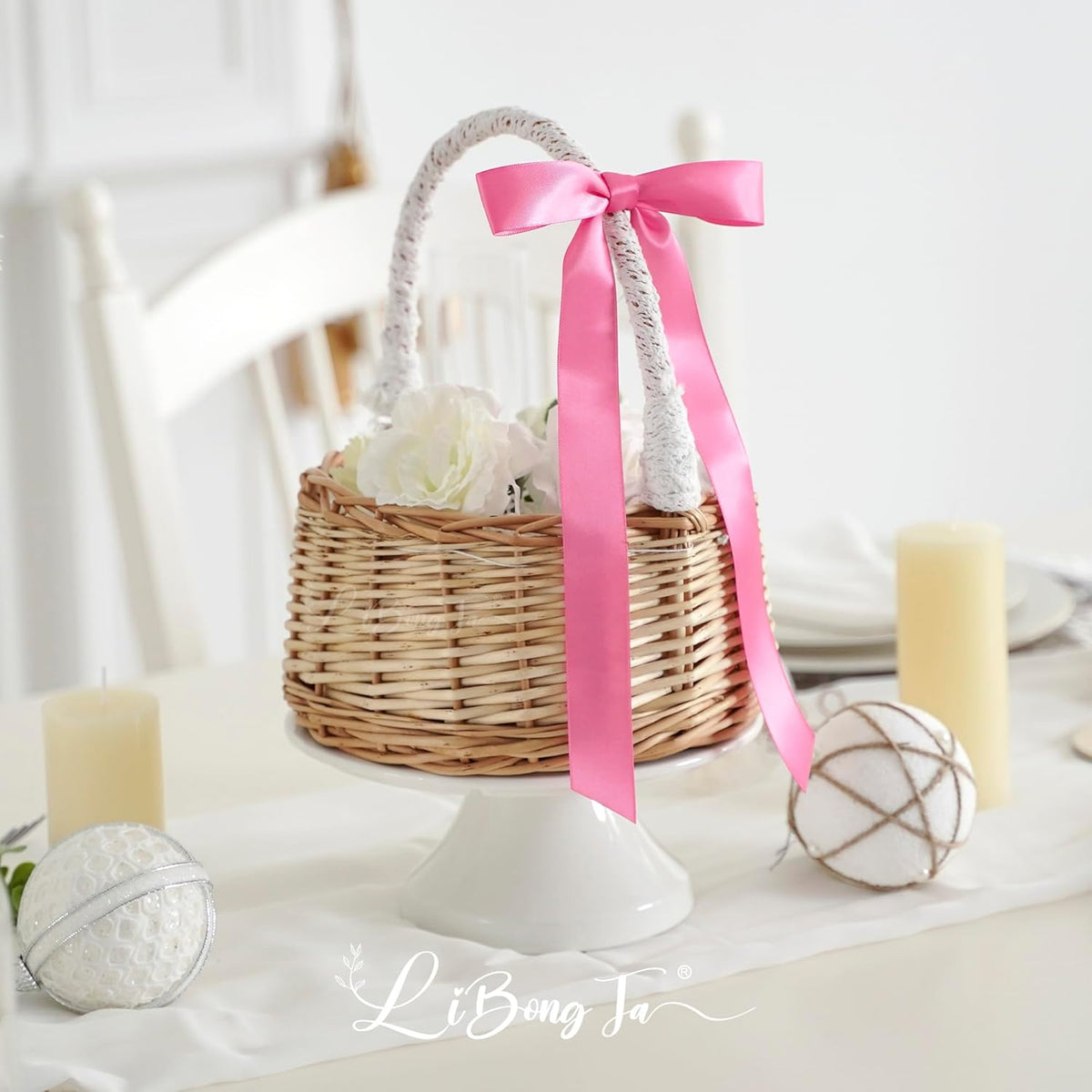 50 PCs Hot Pink Bow Decor 5.5'' Satin Bows with Long Tail, Twist Tie Bows for Craft, Packaging