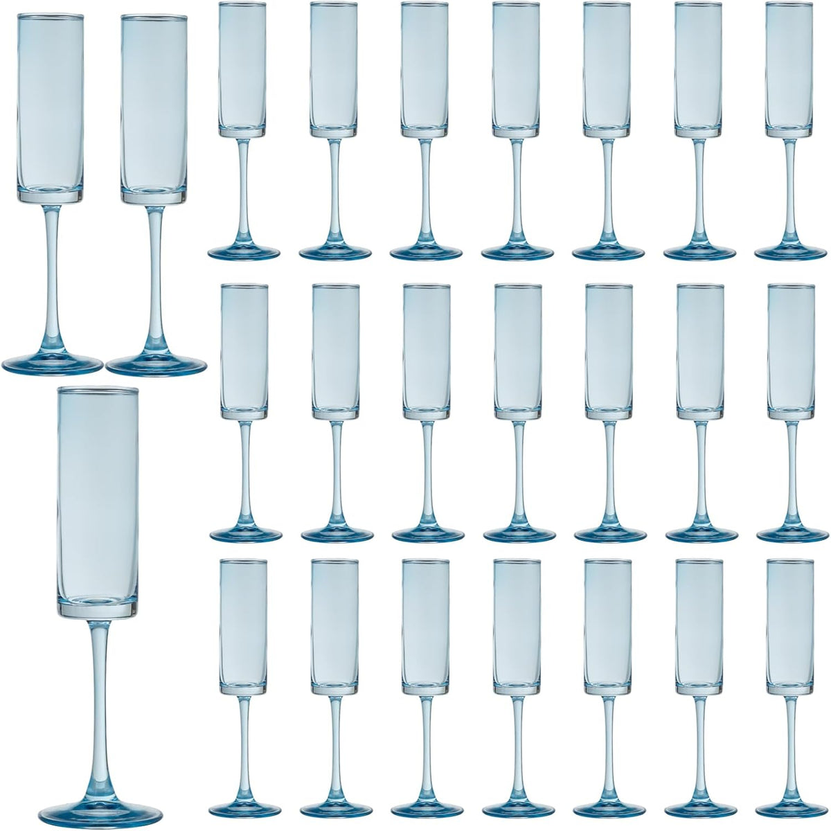 24 Pieces Blue Champagne Flutes 6 OZ Straight Sided Wine Glasses Champagne Long Stem Drinking