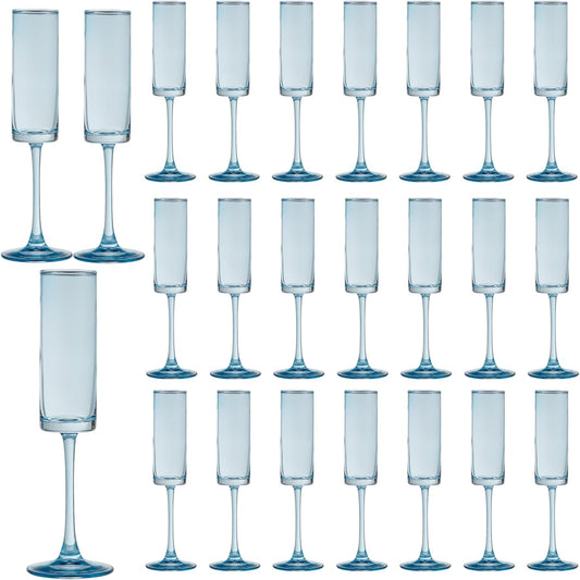 24 Pieces Blue Champagne Flutes 6 OZ Straight Sided Wine Glasses Champagne Long Stem Drinking