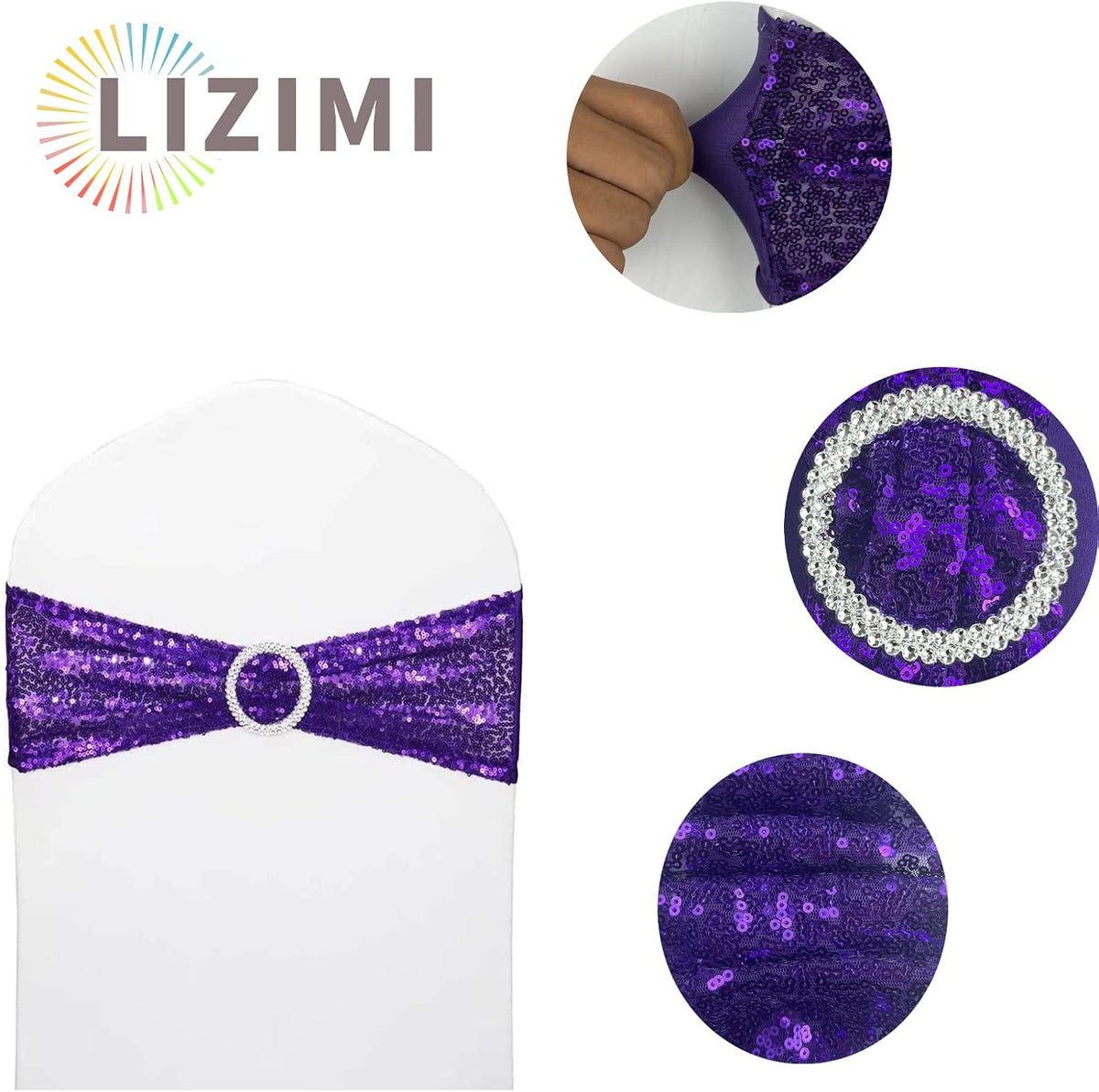 Chair Sashes Sequin Stretch Chair Bands Spandex Polyester Bows for Party Hotel Wedding Banquets
