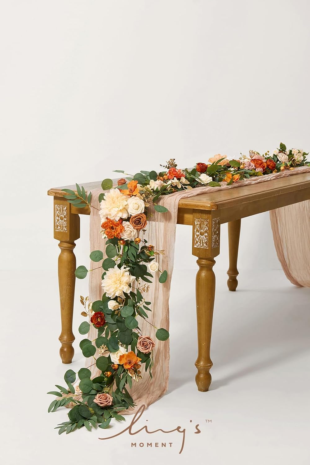 Ling's Moment Fall Flower Garland - 6FT Eucalyptus & Rose - Sweetheart Table Decor for Wedding