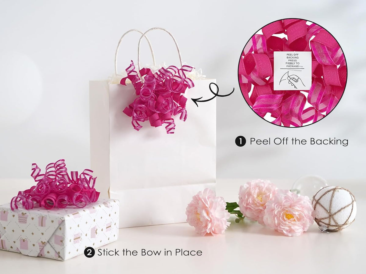 HUIHUANG Hot Pink Bows for Gift Wrapping Curly Gift Bow 5 inch x 8 Counts Self-Adhesive Ribbon Bows
