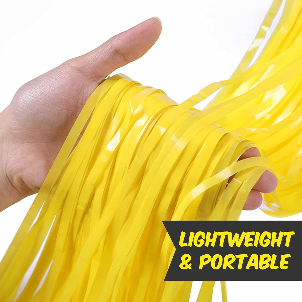 6 Pack Macaron Yellow Foil Fringe Curtains Backdrop, 3.28 x 8.2 Ft Metallic Streamers Tinsel