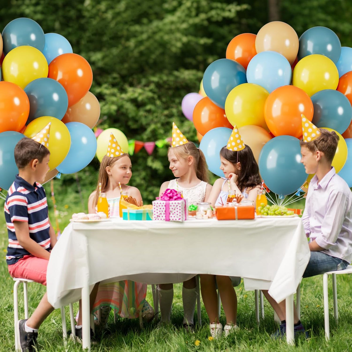 Blue Yellow and Orange Balloons, 12 Inch Retro Sea Blue Yellow Orange Balloons, Latex Helium