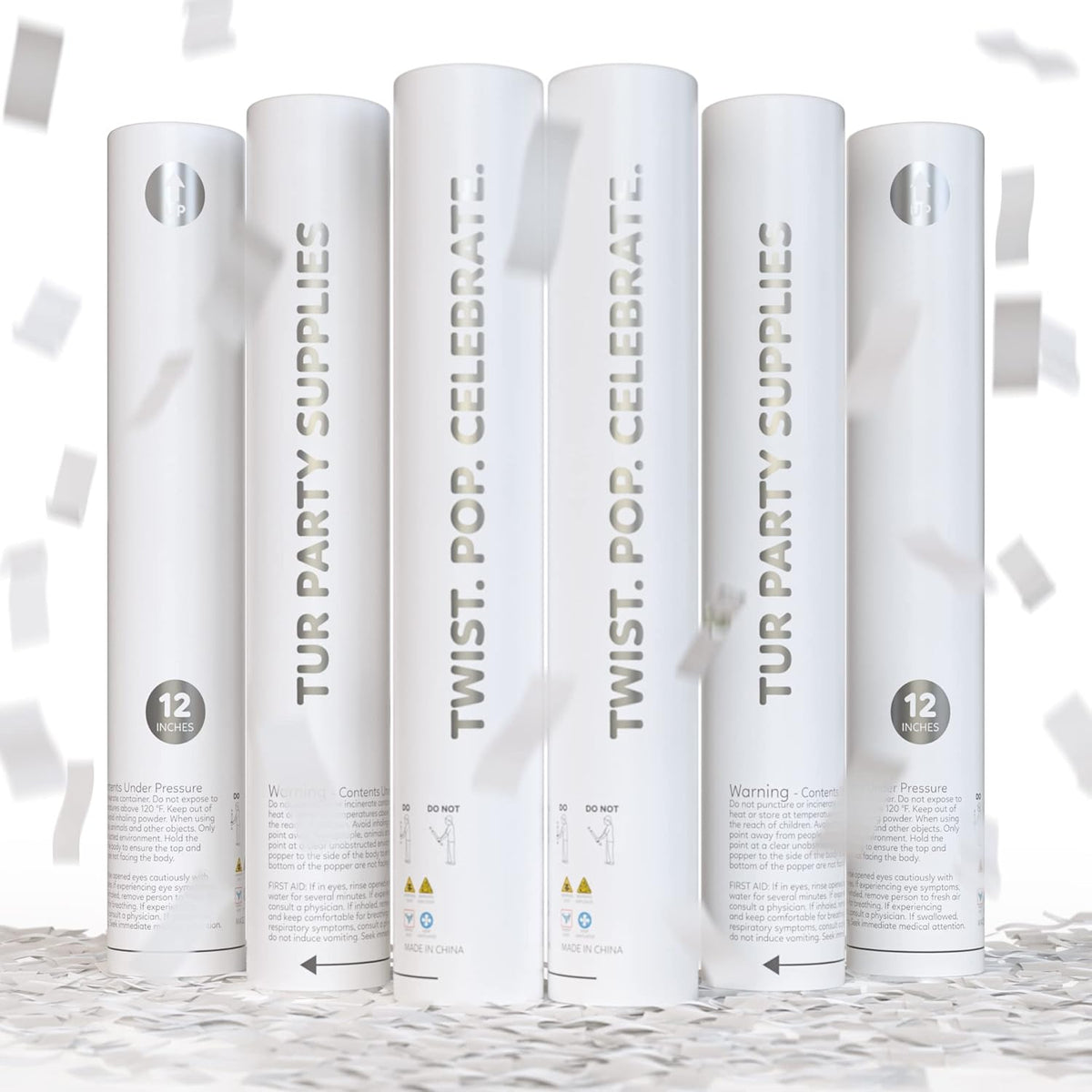 White Biodegradable Confetti Poppers Confetti Cannon | 6 Pack | Party Poppers Decoration for