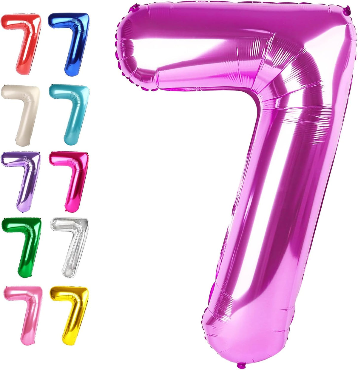 Digital Number 7 Rosy Purple Birthday Balloon 40 Inch, Foil Balloons for 7 17 27 70 77 Party
