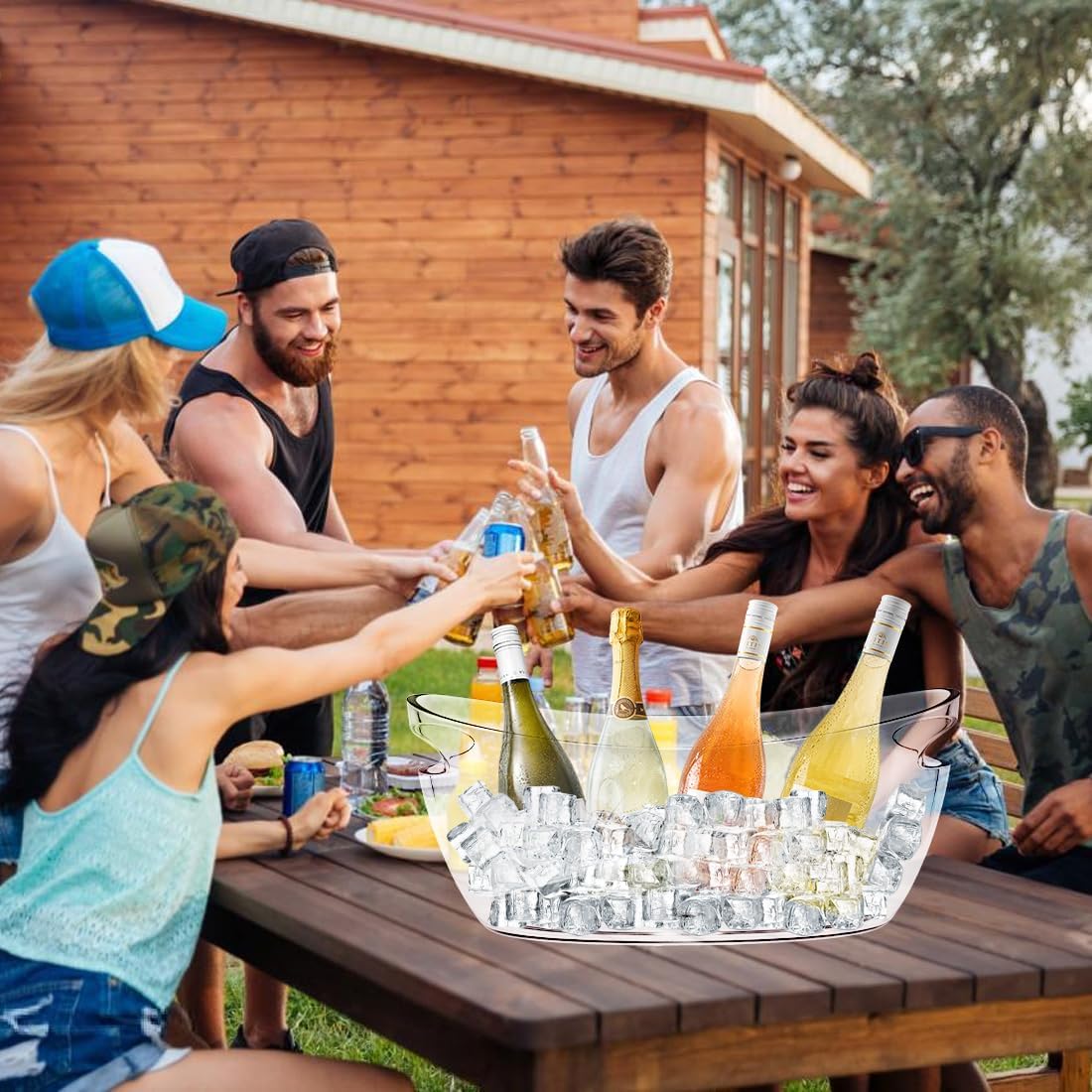 Ice Buckets for Parties, Ice Bucket 2 Pcs Acrylic Champagne Beverage with 2 Ice Bucket Scoop for