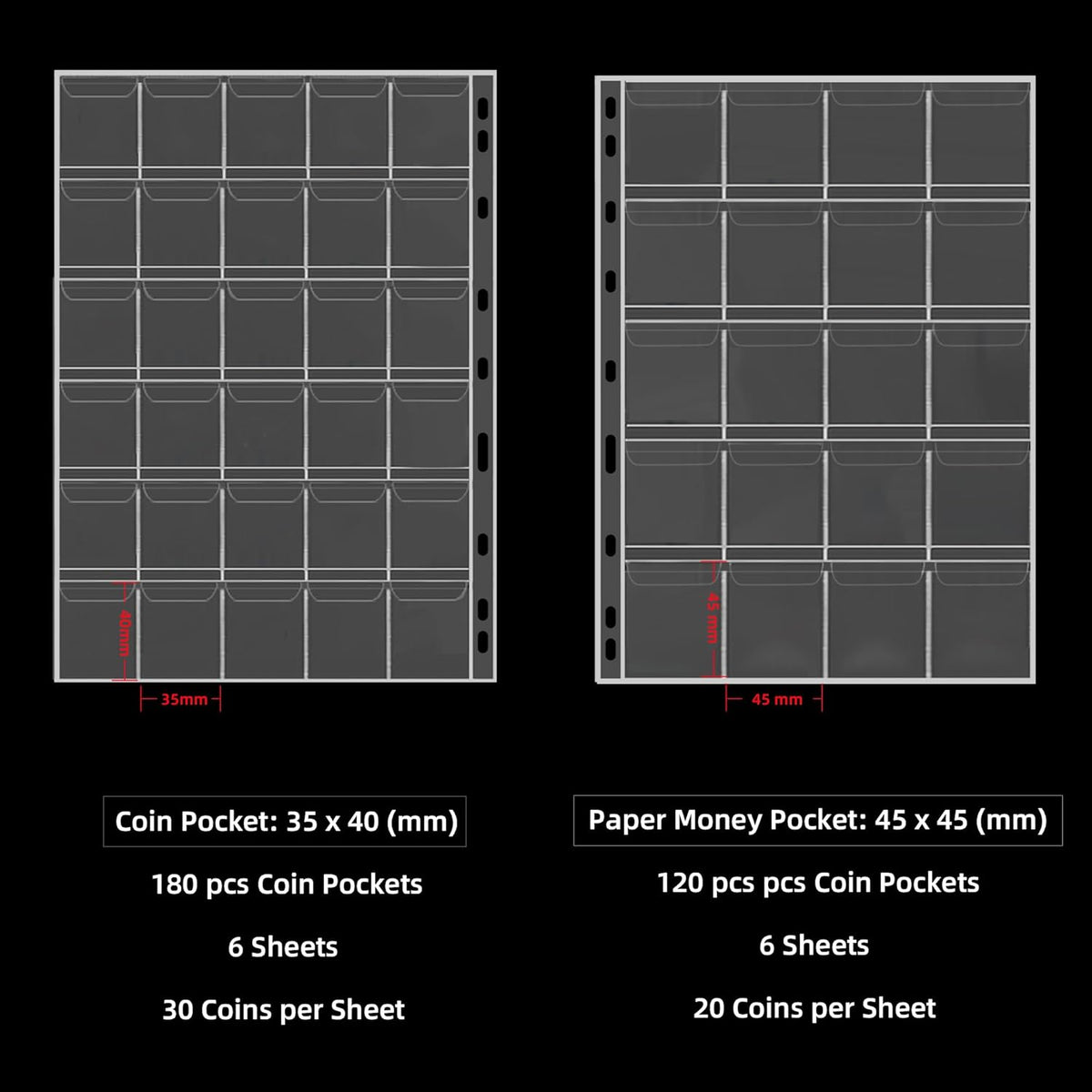 Fireproof Coin Collection Album for Collectors, 300 Pockets Coins Collecting Album & 36 Sleeves
