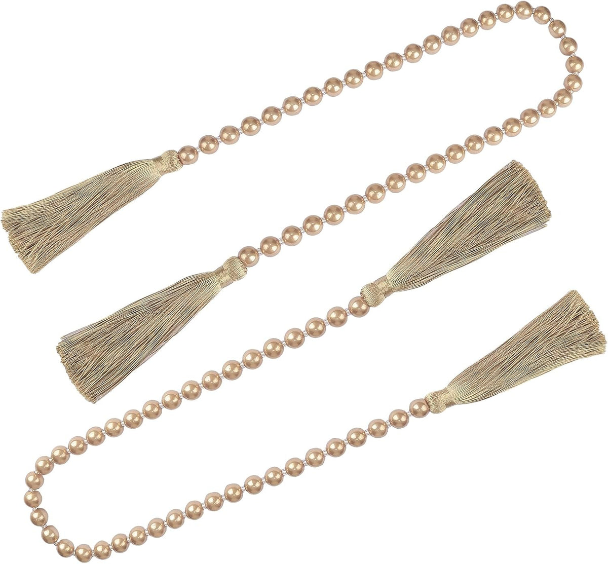 Fenghuangwu 34 Inch Pearl Glass Bead Garland with Tassels - Elegant Boho Table Decor, Fringe Wall