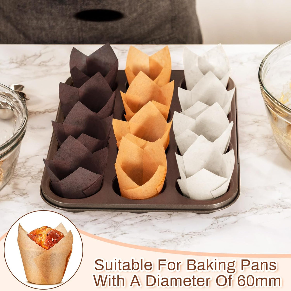 300 Pcs Jumbo Muffin Liners for Baking 2-1/4" x 4" Large Tulip Cupcake Liners Greaseproof Cupcake