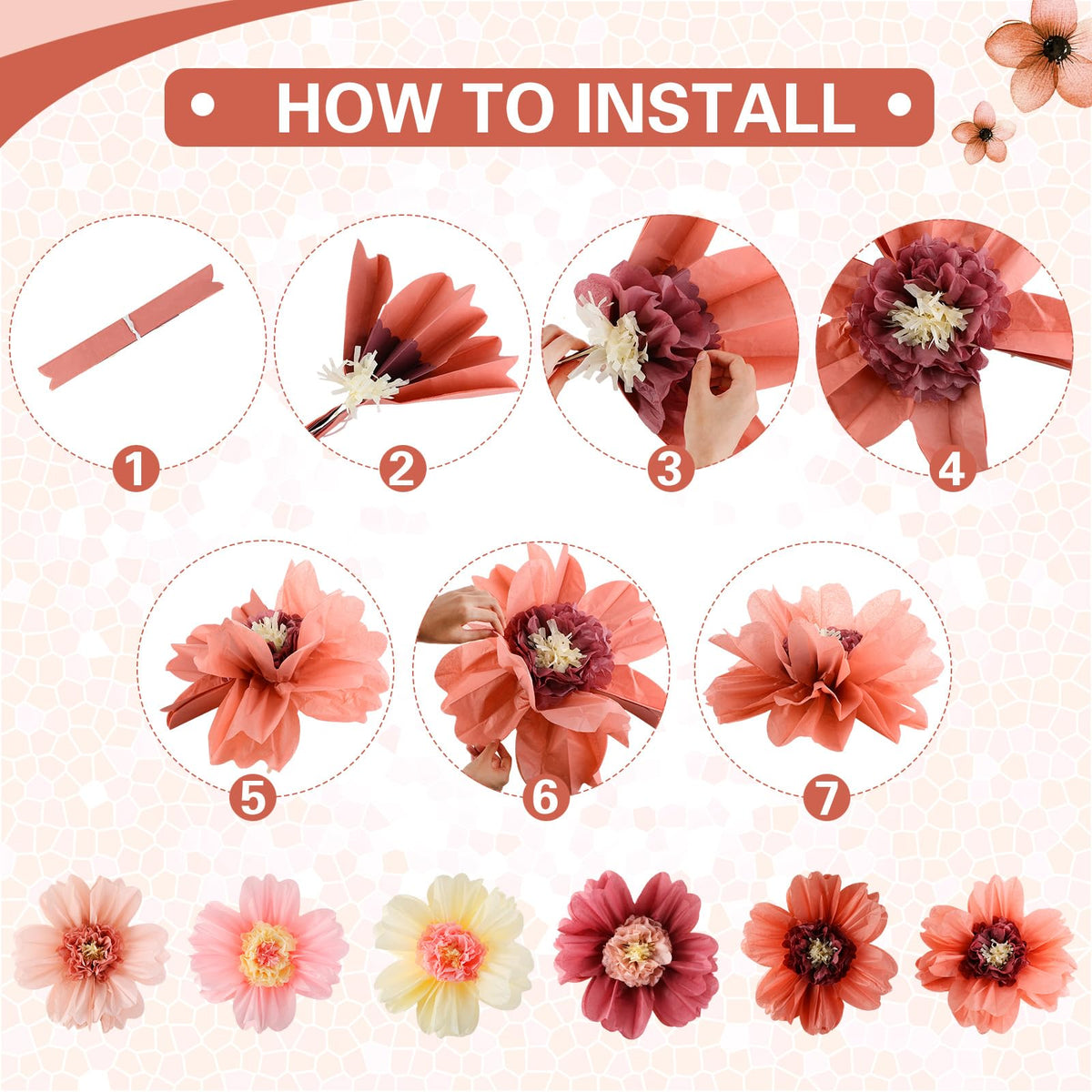 Crowye 12 Pcs Large Tissue Paper Flower Decor,20'' 31.5'',Vintage Color