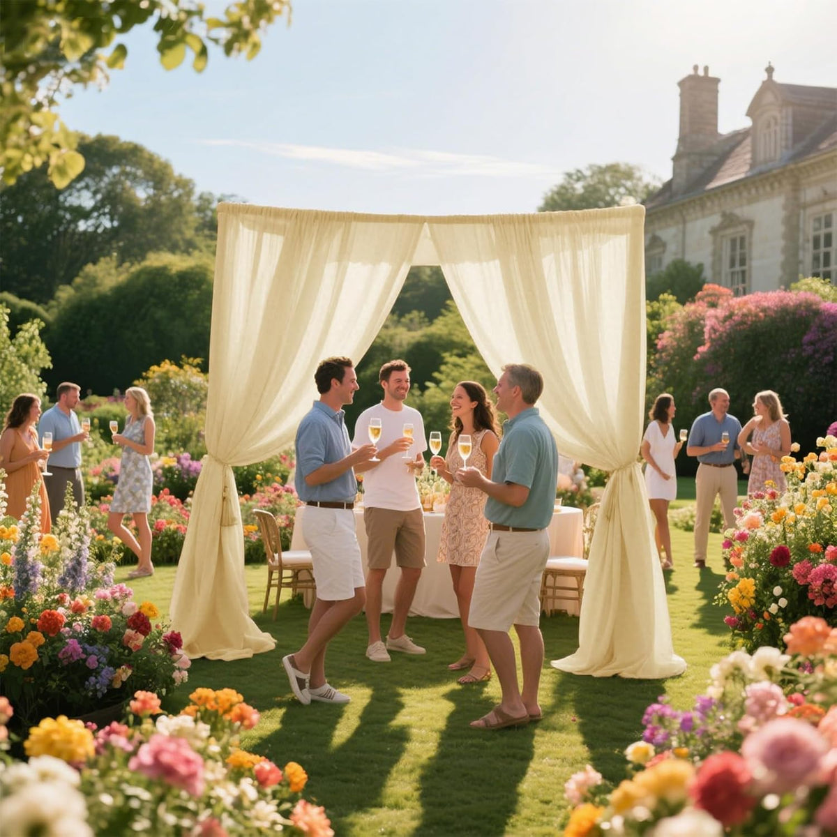 VOK Wedding Arch Draping Fabric Chiffon Fabric, 29in x 18Ft 2 Panels Sheer Chiffon Outdoor Curtain