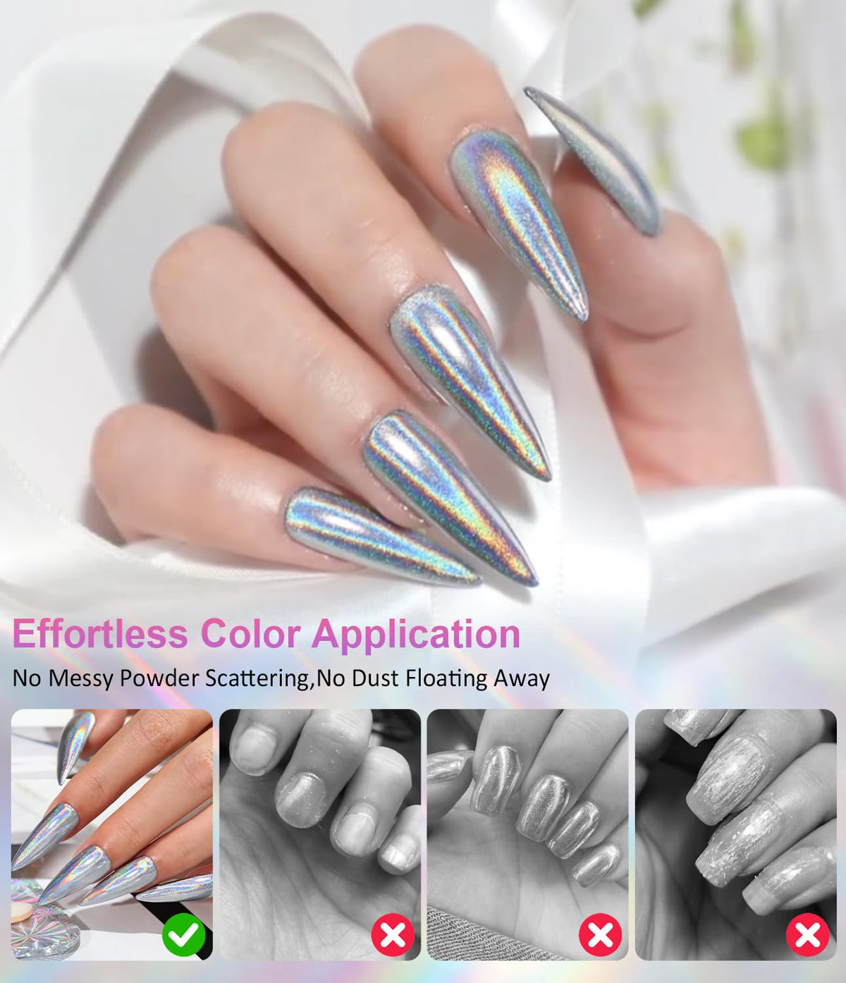 Magic Chrome Nail Powder: Iridescent Mirror Holographic Nail Powder,Metallic Pearl Effect Laser