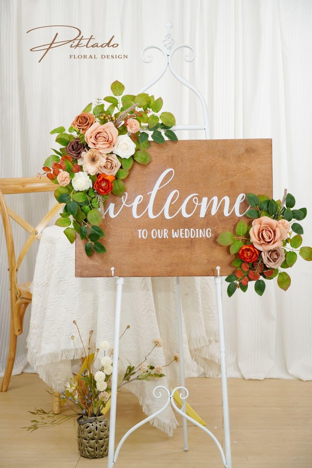Wedding decor (pack of 2) Welcome Sign Flower Backdrop Garland For Ceremony Reception Wall Easel