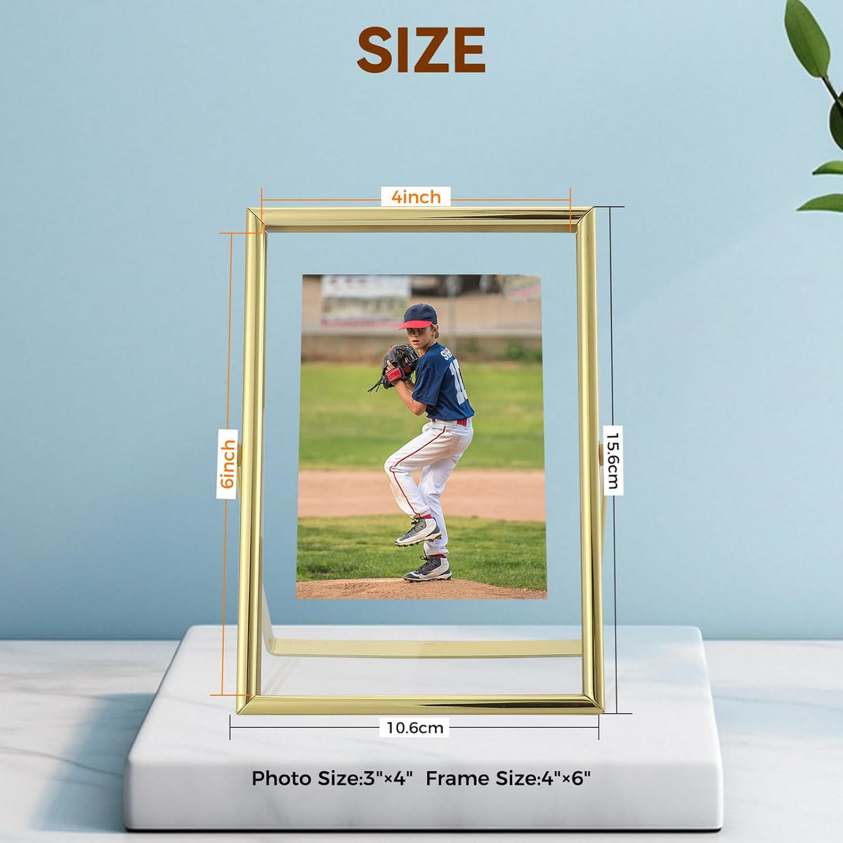 Gold Floating Frame, 4"x6", Vertical, For Picture 3.5x5, 2x3, 1x2, Small Tabletop Photo Frame