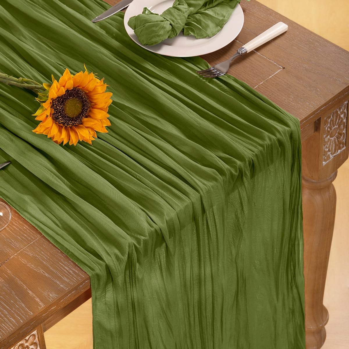 Olive Green Cheesecloth Table Runner Fall Table Runner Boho Gauze 120 Inches Green Fall Cheese