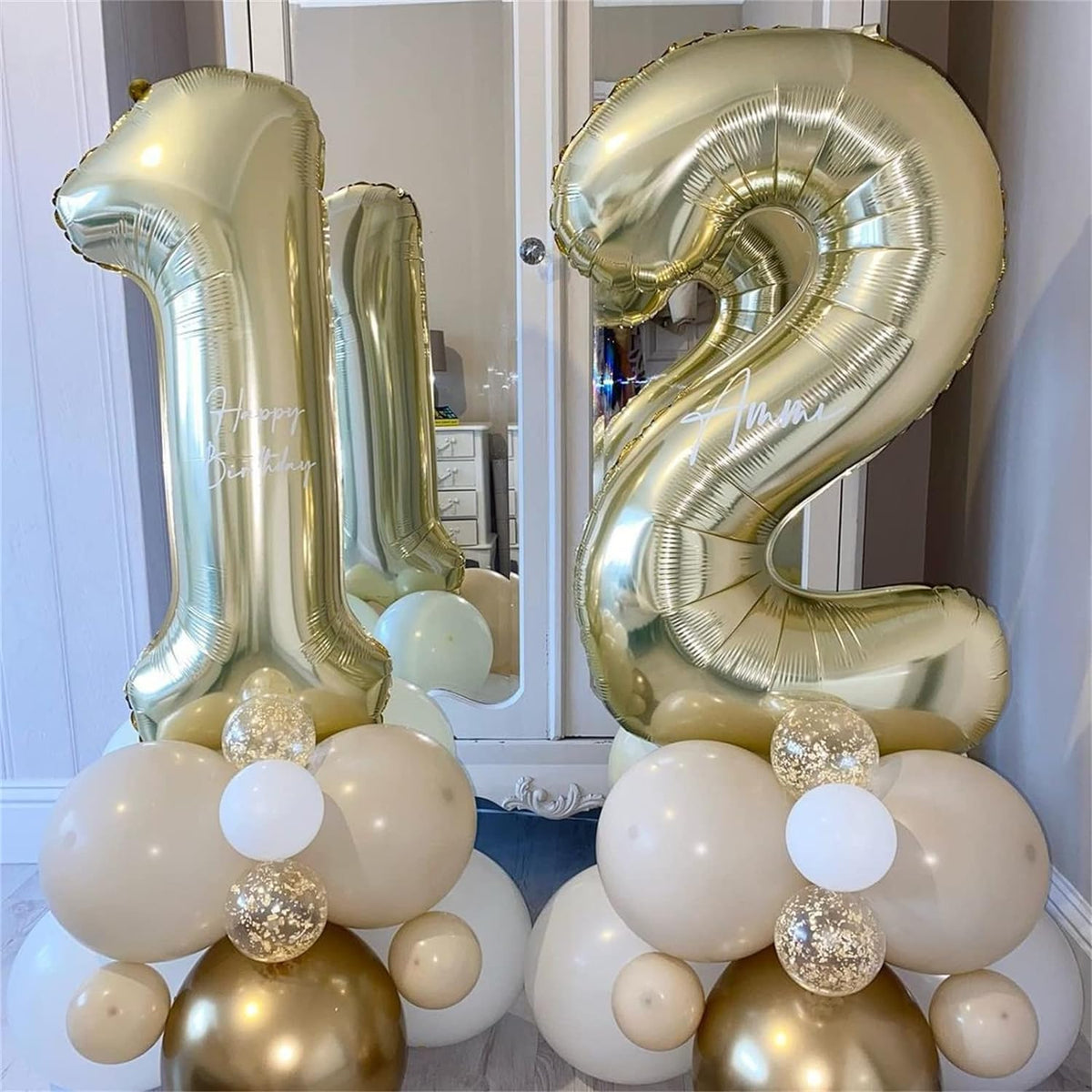 40'' Champagne Gold Number 7 Balloon, Self Inflating Foil Number Balloons Set 0-9, Light Gold