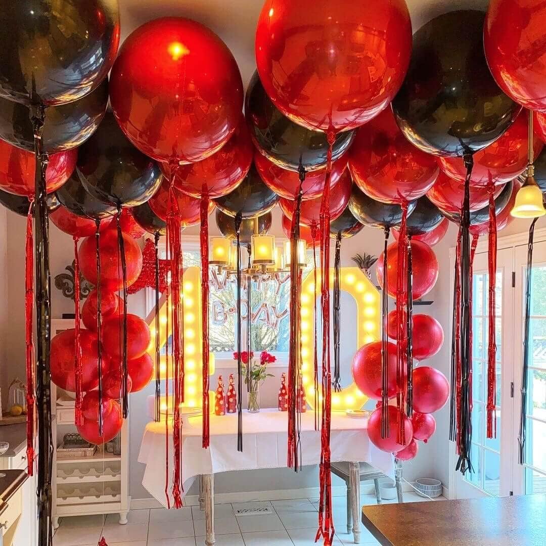 6 Pack Black 22 Inch 4D Foil Balloons Big 360 Degree Round Sephere Mylar Balloons Mirror Finish