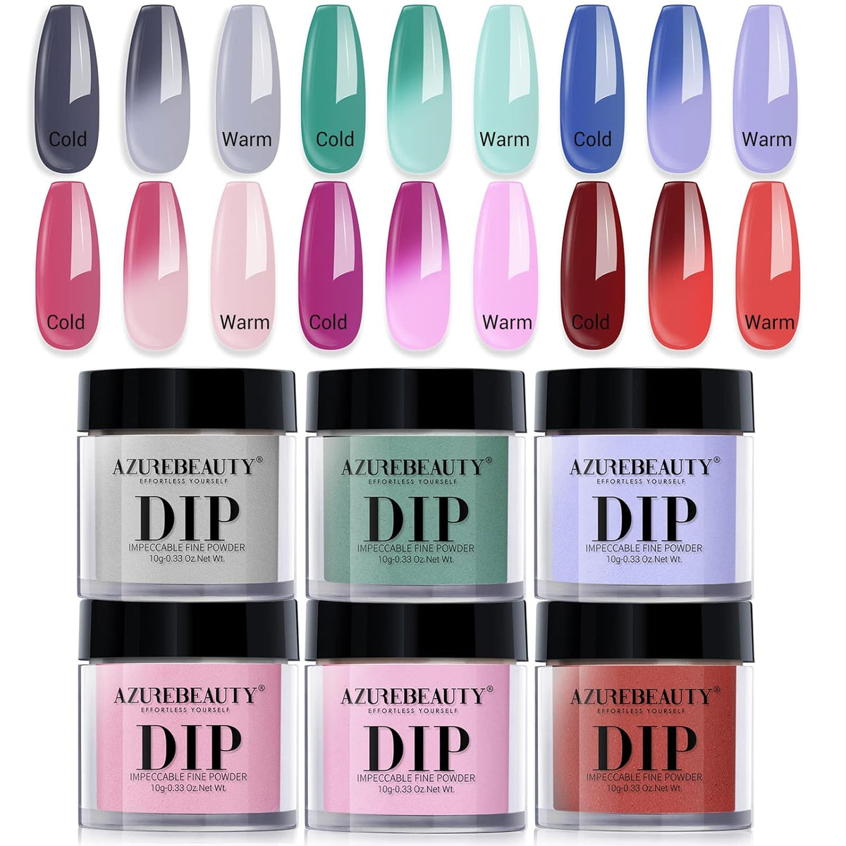 AZUREBEAUTY Color Changing Dip Powder Nail Set, Blue Green Pink Red Grey Trend Ombre Cold Warm