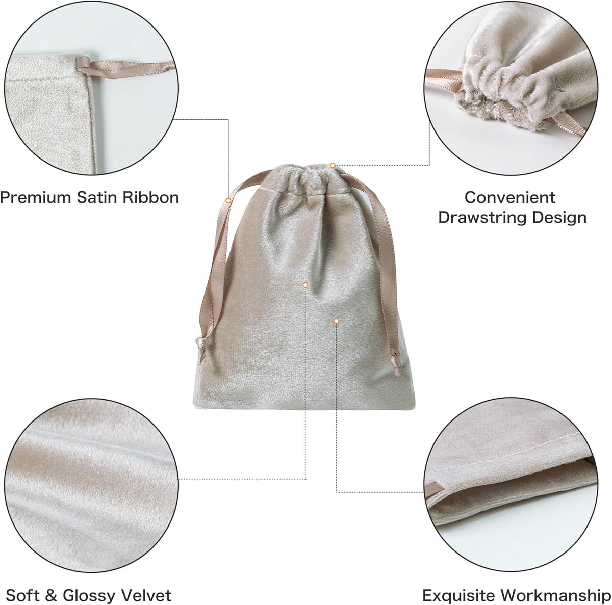 QIANF 12pcs Light Champagne Velvet Drawstring Bags 4x6 inches Glossy Small Velvet Cloth Gift Bags