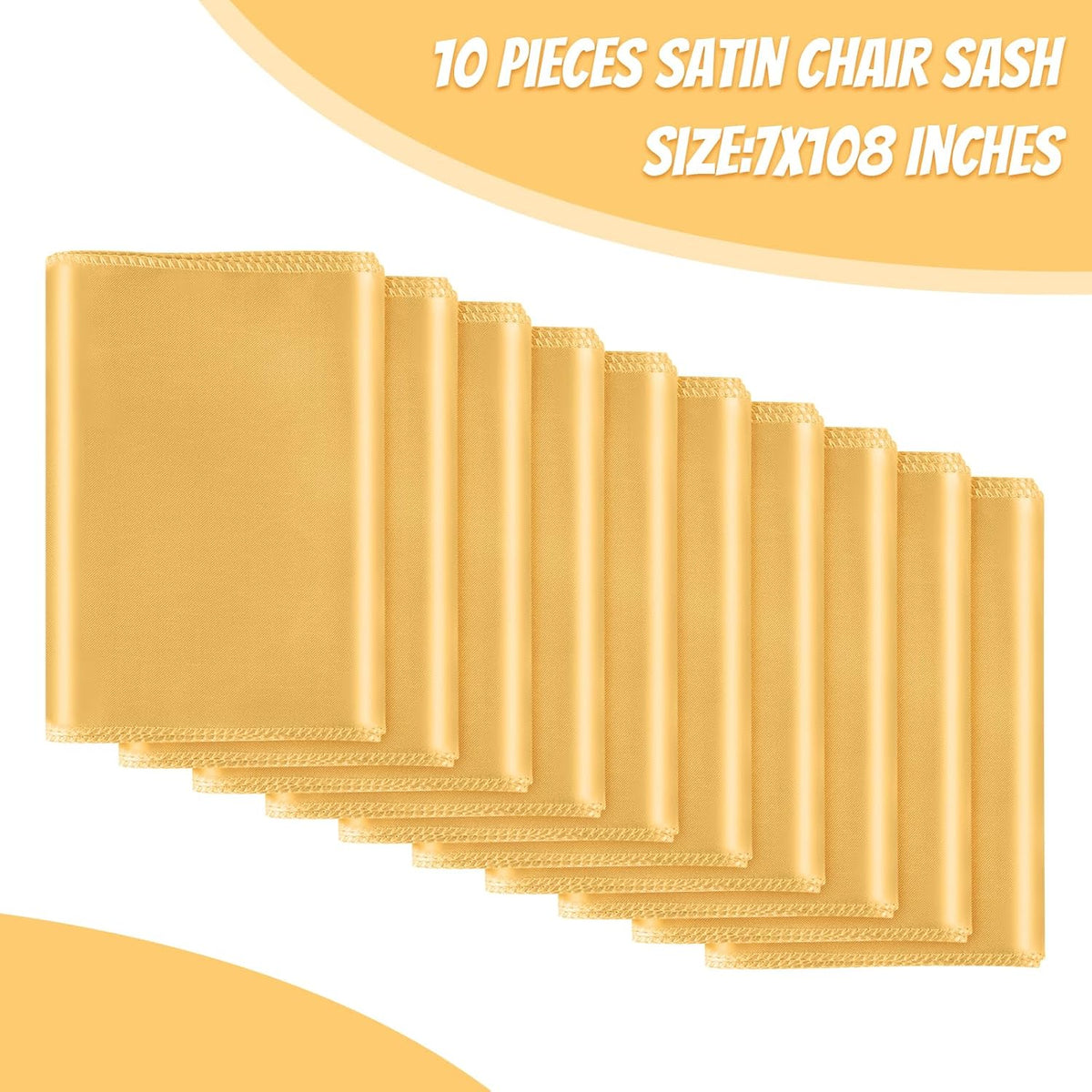 10 PCS Gold Satin Chair Sashes Bows Universal Chair Ribbon Ties Back Sash for Wedding Party