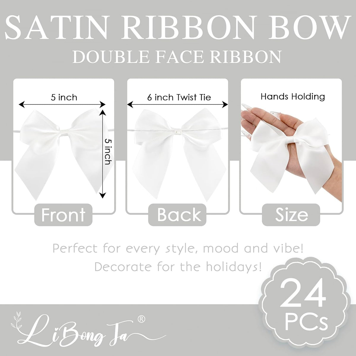 5'' White Bow Party Decorations Satin Bows, Twist Tie Bows for Treat Bags, Cake Pops, Pre-Tied Bow