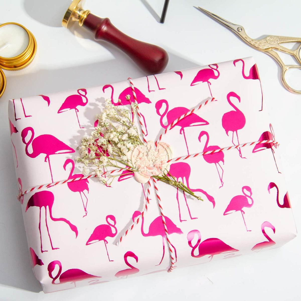 WRAPAHOLIC Wrapping Paper Roll - Mini Roll - 17 Inch X 33 Feet - Pink with Fuschia Foil Flamingo