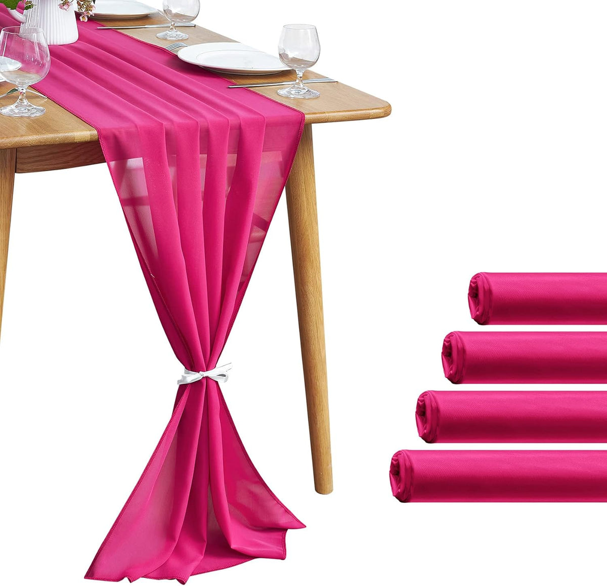 5 Pack 10Ft Fuchsia Chiffon Table Runner Sheer 29x120 Inch for Romantic Wedding Decor Bridal & Baby