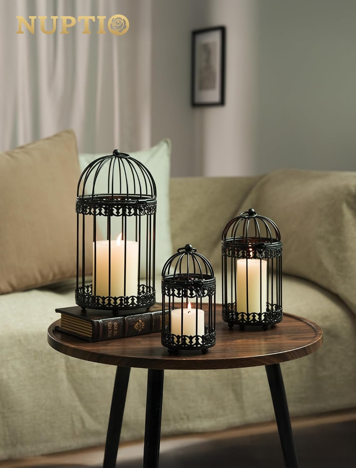 NUPTIO Vintage Bird Cage Lantern: Black Hanging Bird Cage Decor Candle Lanterns for Centerpiece