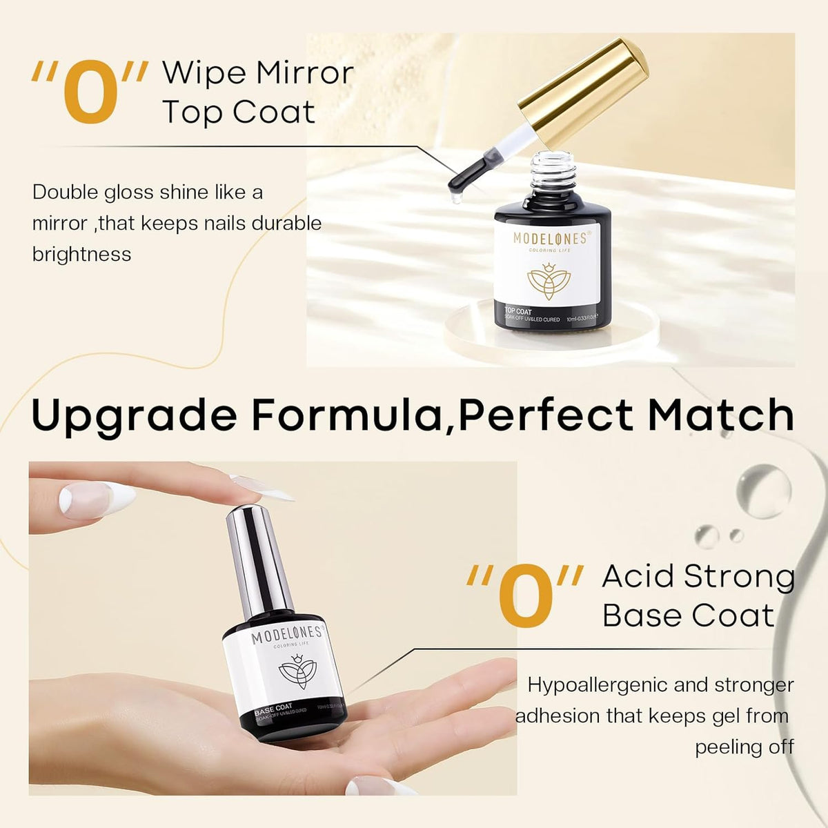 modelones 3 Pcs Gel Top Coat & Base with Cuticle Oil Set,10 ml Cuticle Protectors Set Gel Nail