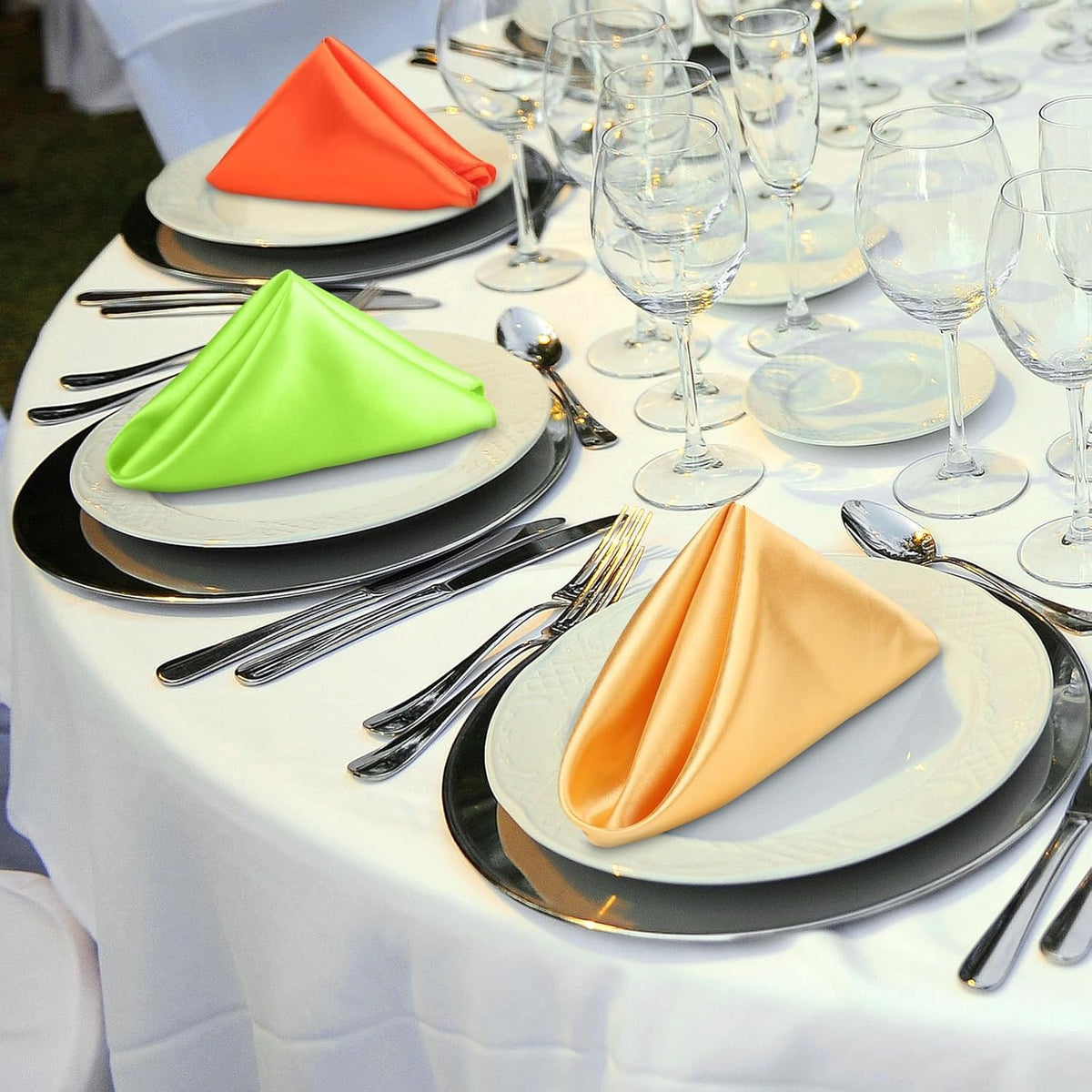 Aneco 12 Pieces Satin Napkins Soft Dinner Napkins Multicolor Square Weddings Table Napkins 17 x 17
