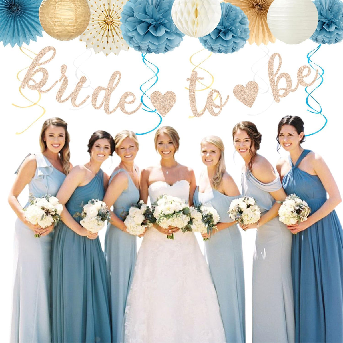 Beige-Champagne-Blue Boho Bachelorette Party-Decorations - 21pcs Women Bridal Shower Banner