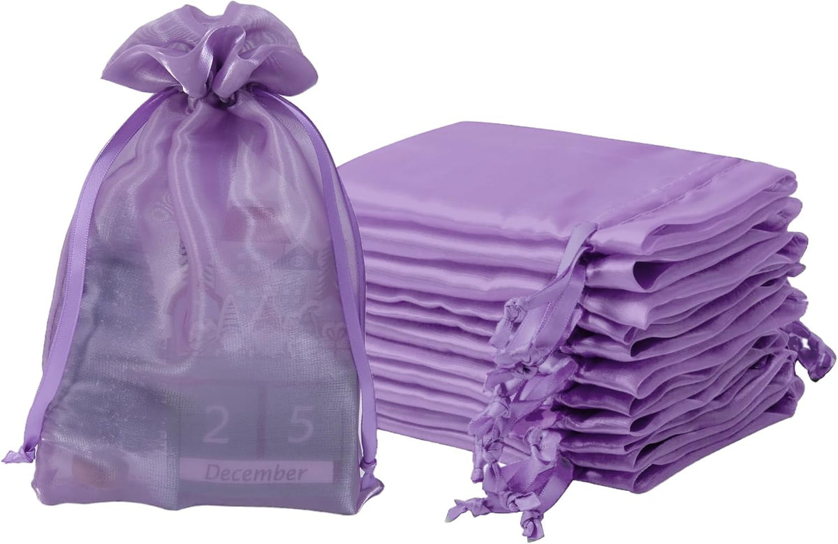 QIANF 20 Pcs Purple Organza Bags 6X9 inch for Wedding Favors with Drawstring, Large Mesh Gift Bags