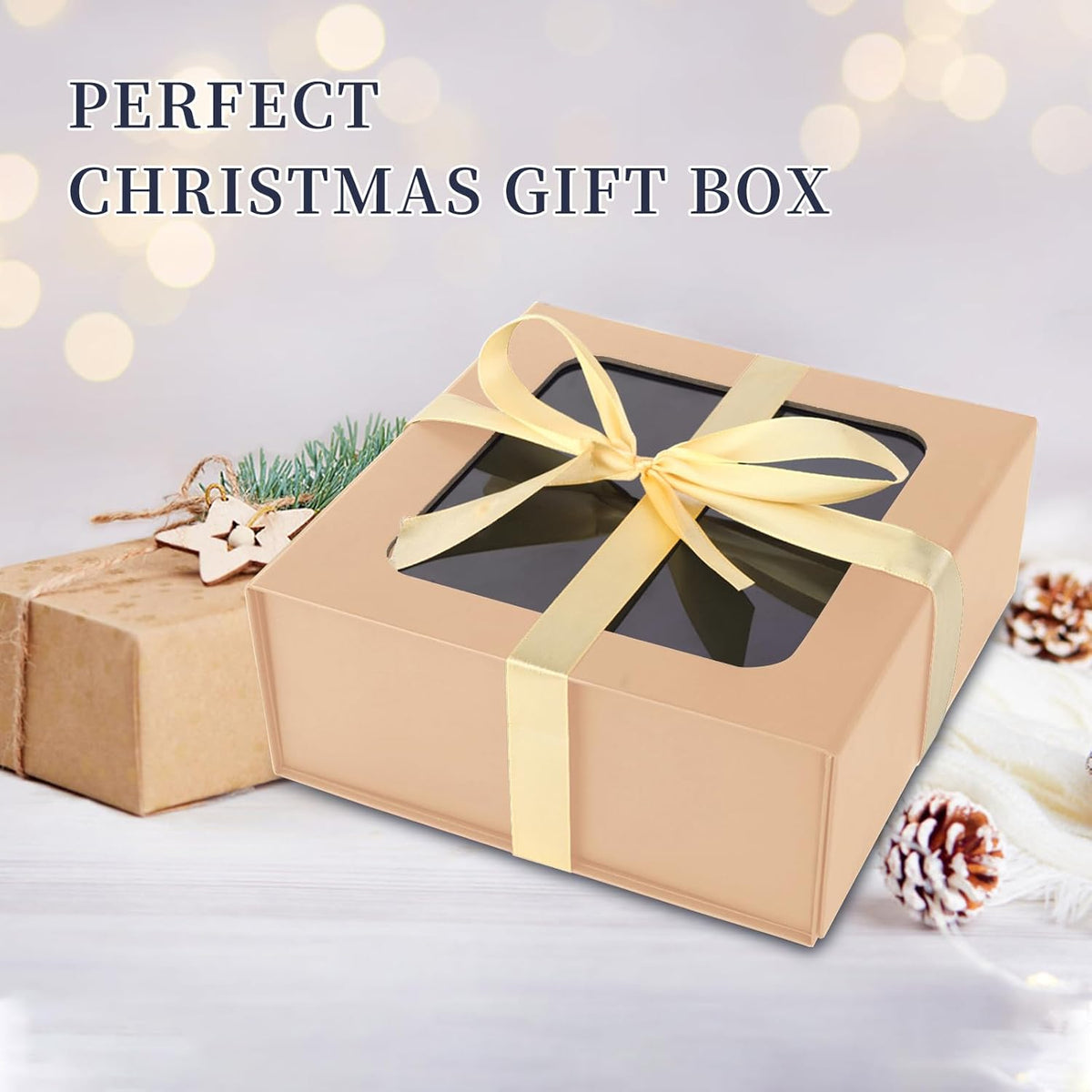 TIACABO Rose Gold Gift Box with Window,7.5"x7.5"x3.1" Bridesmaid Boxe for Gifts Giving,Birthday