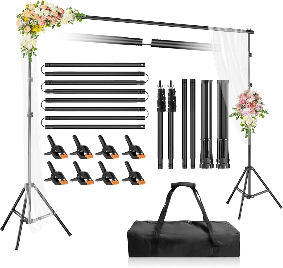 Backdrop Stand 10x6.6ft(WxH), Photo Studio Adjustable Background Stand Support System Kit with 8