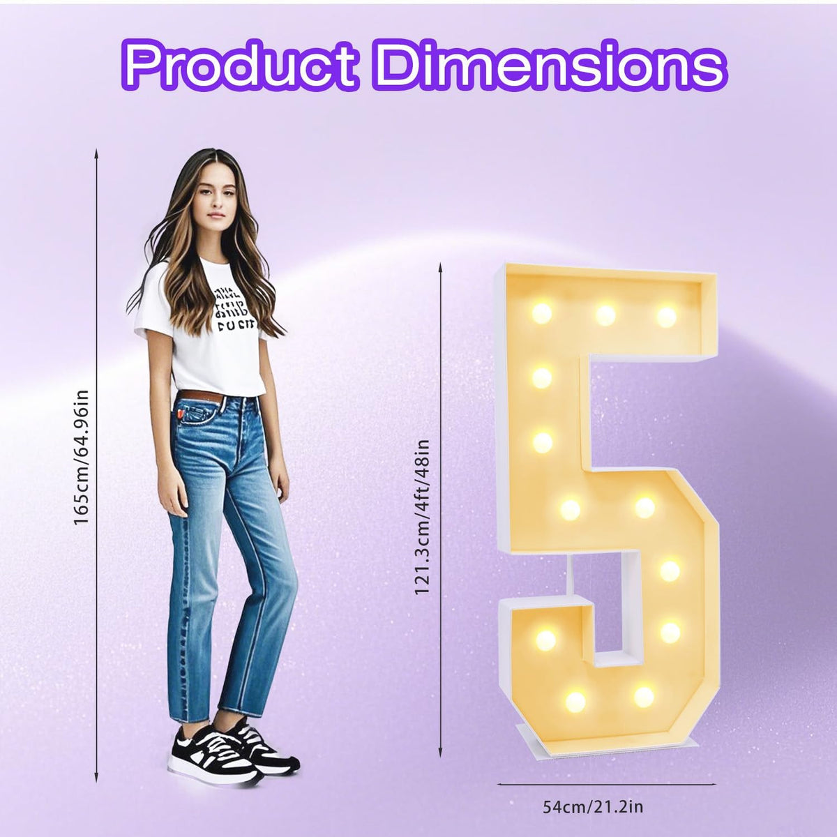 4FT Plastic Marquee Numbers 5 - Light up Numbers Are Made from Corrugated Plastic Board - Quick